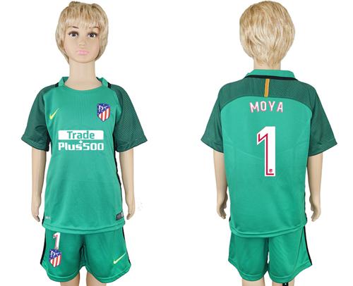 Atletico Madrid #1 Moya Green Goalkeeper Kid Soccer Club Jersey - Click Image to Close